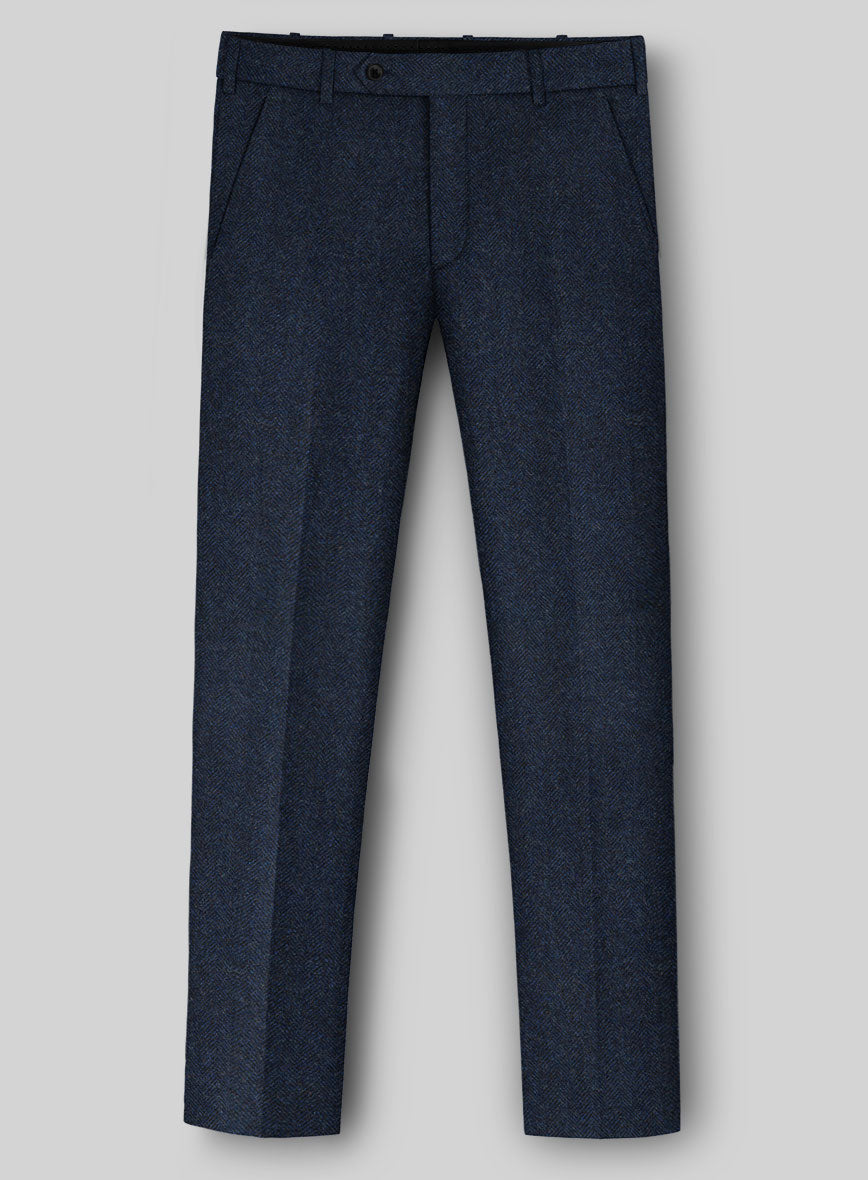 Showman Blue Herringbone Tweed Double Breasted Suit - StudioSuits