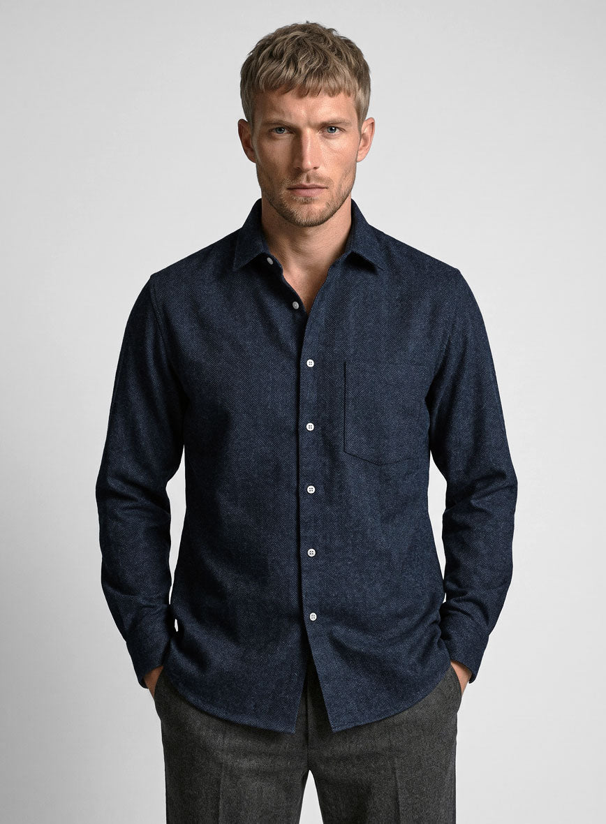 Showman Blue Herringbone Tweed Shirt - StudioSuits