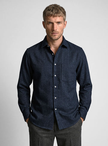 Showman Blue Herringbone Tweed Shirt - StudioSuits