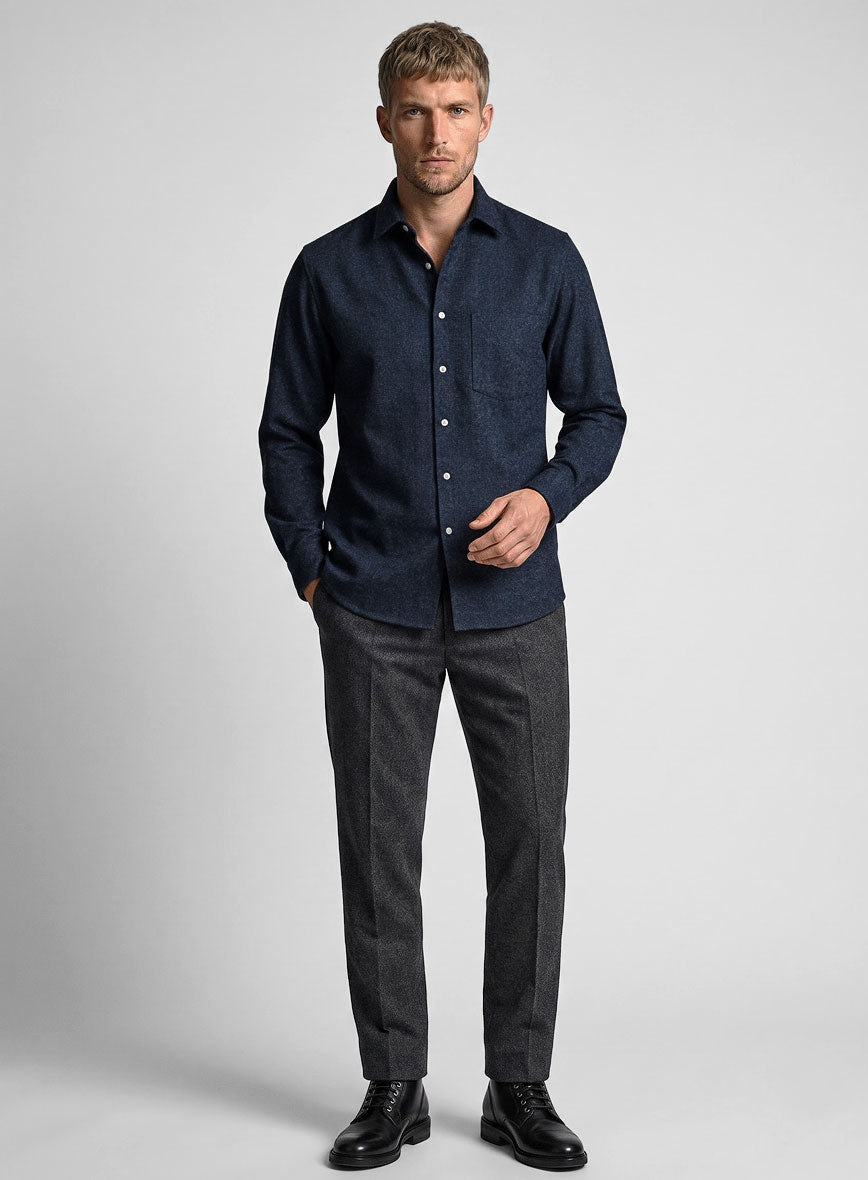 Showman Blue Herringbone Tweed Shirt - StudioSuits