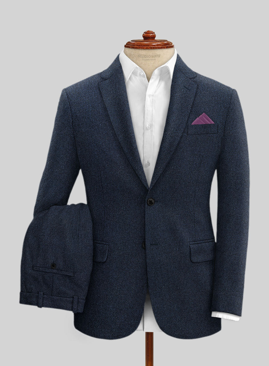 Showman Blue Herringbone Tweed Suit - StudioSuits