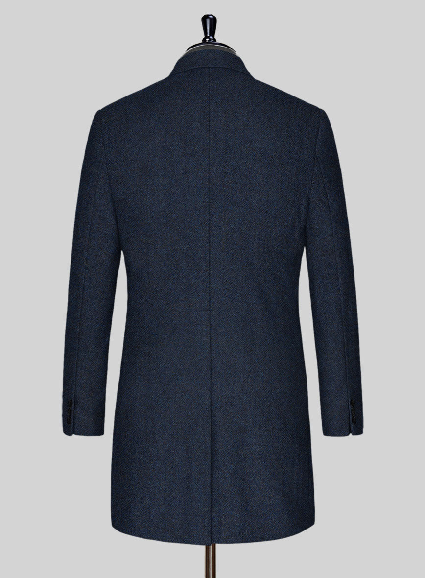 Showman Blue Herringbone Tweed Overcoat – StudioSuits