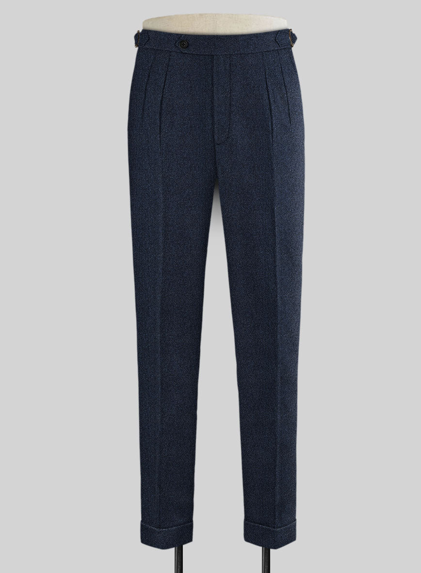 Showman Blue Herringbone Tweed Highland Trousers - StudioSuits