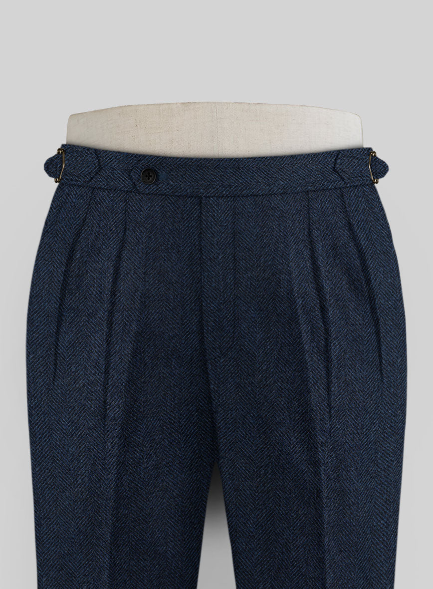 Showman Blue Herringbone Tweed Highland Trousers - StudioSuits