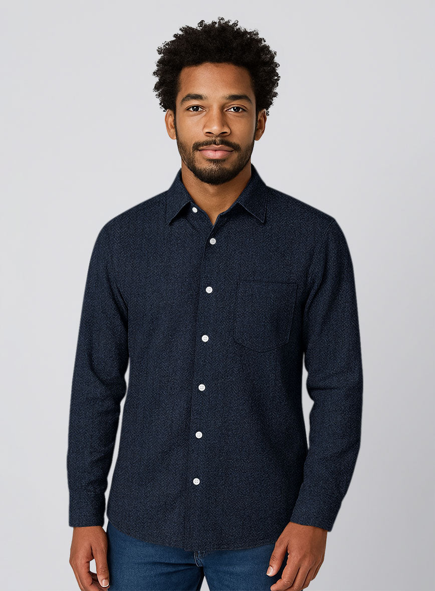 Showman Blue Herringbone Tweed Shirt - StudioSuits