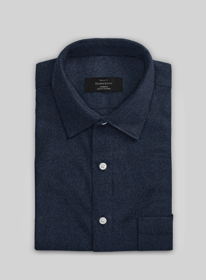 Showman Blue Herringbone Tweed Shirt - StudioSuits