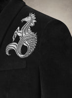 Silver Seahorse Embroidery Velvet Blazer - StudioSuits