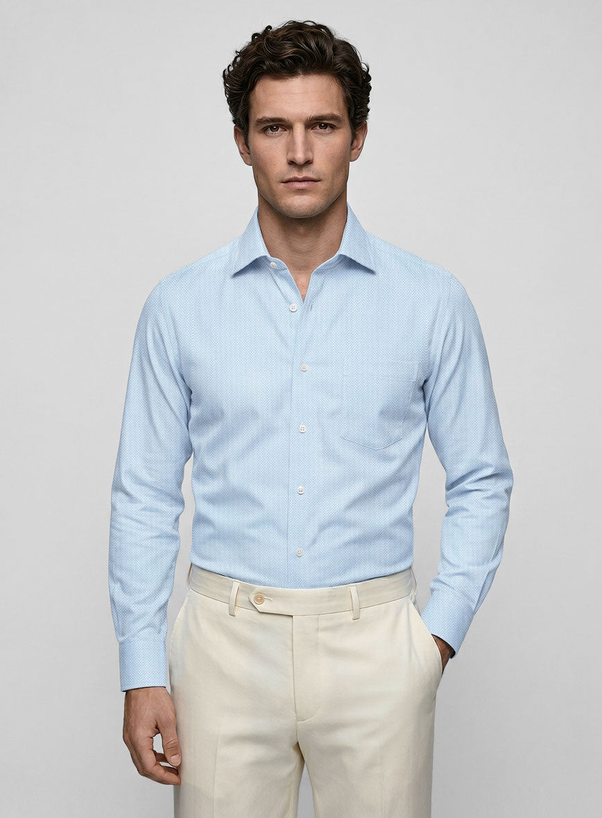 Sky Blue Herringbone Cotton Shirt - StudioSuits