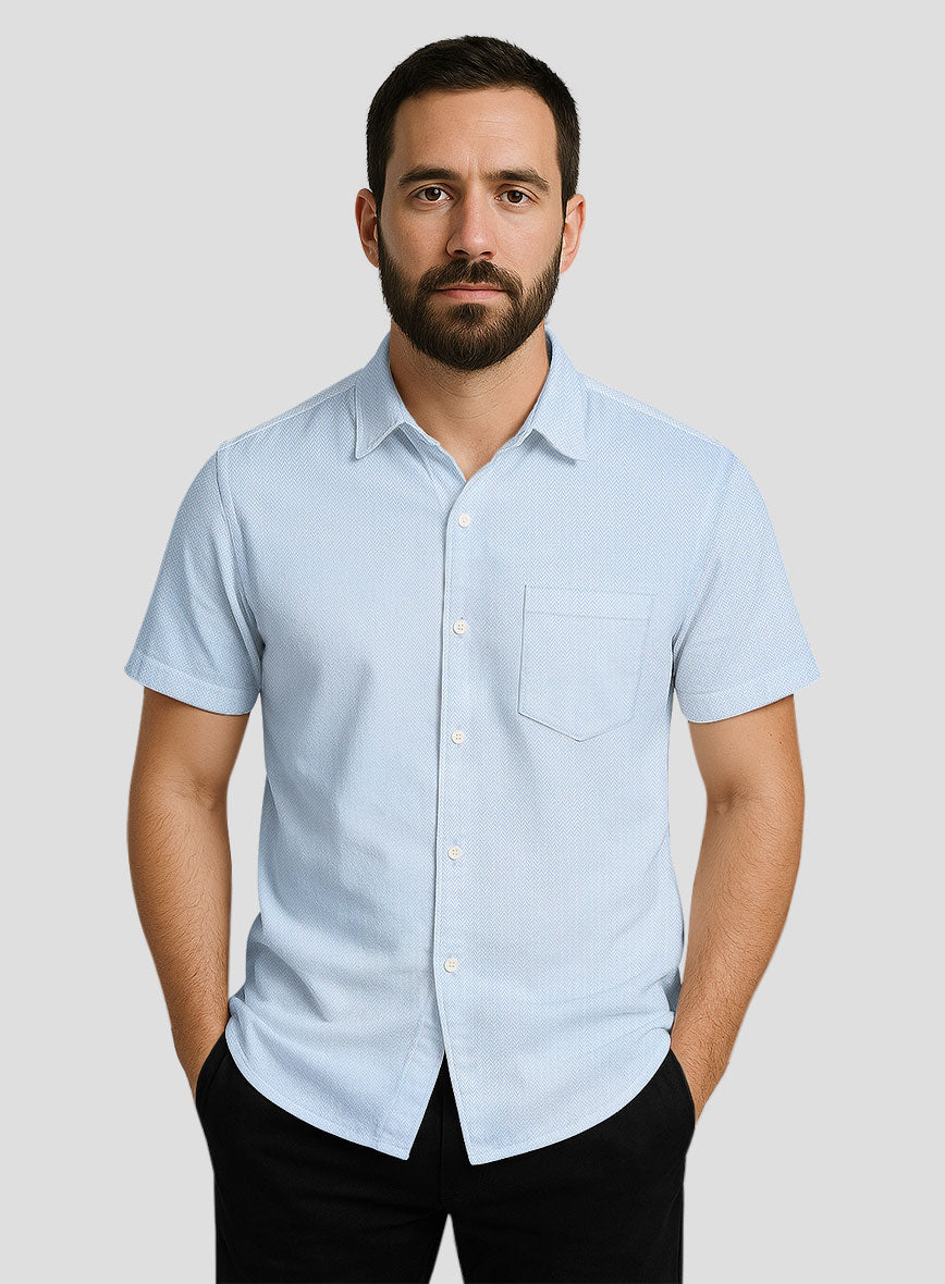 Sky Blue Herringbone Cotton Shirt - StudioSuits