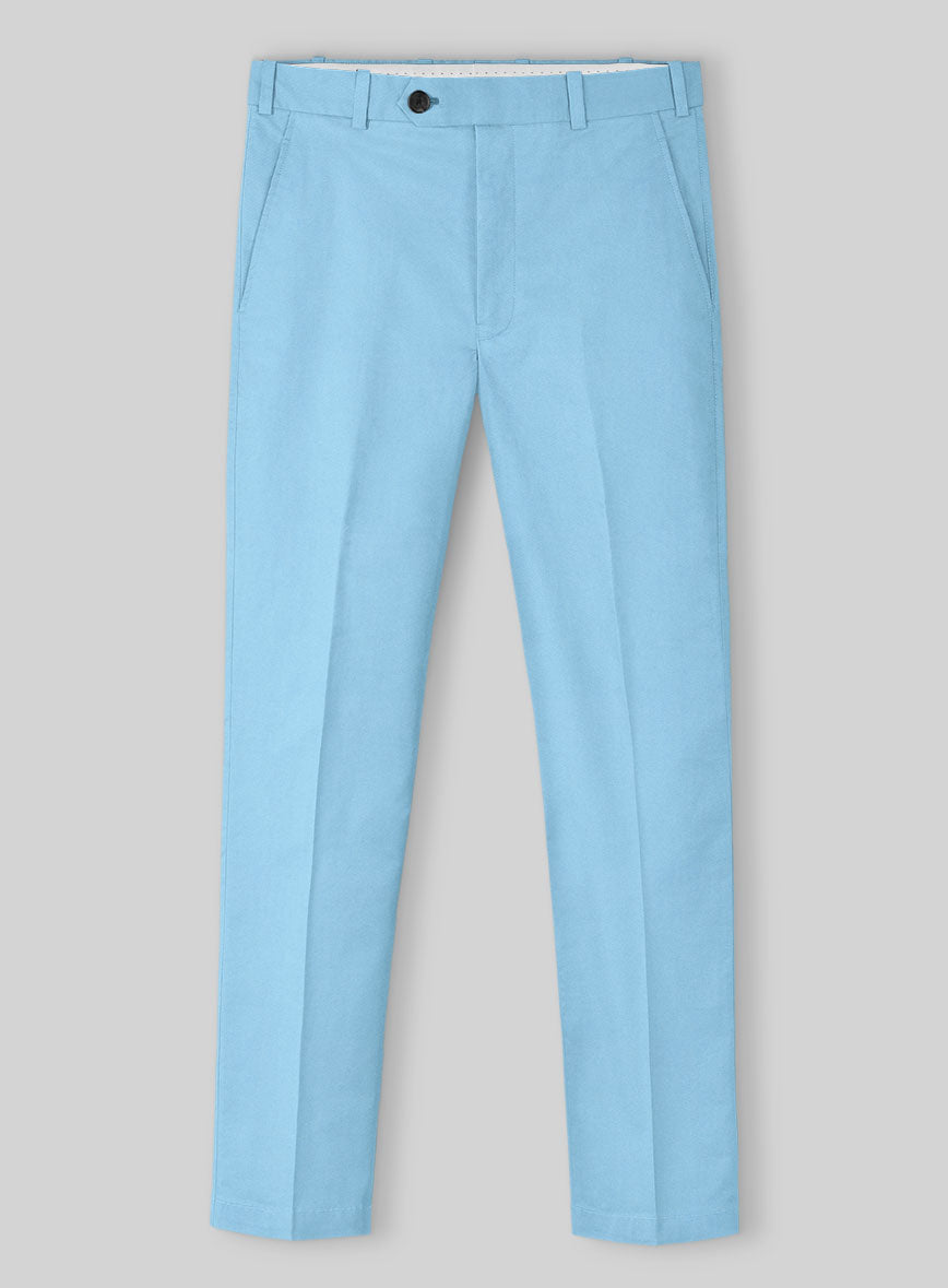 Sky Blue Napoli Stretch Light Weight Cotton Pants - StudioSuits