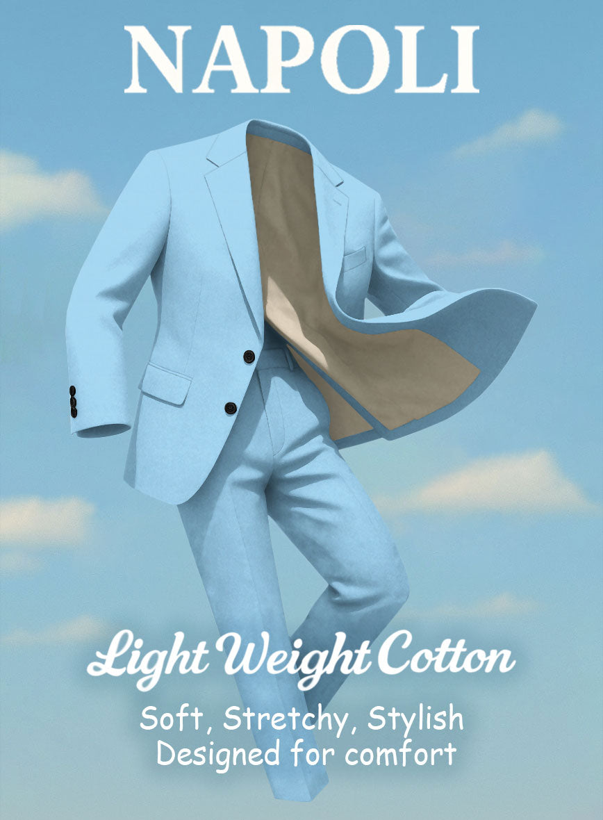Sky Blue Napoli Stretch Light Weight Cotton Suit - StudioSuits