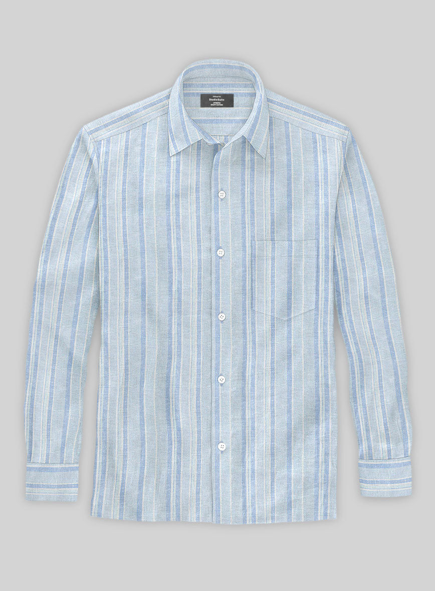Sky Blue Stripe Linen Shirt - StudioSuits