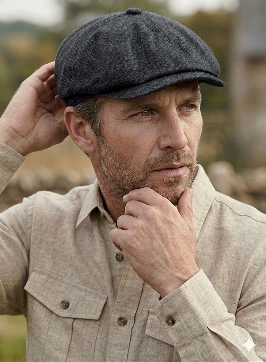 Slate Gray Linen Newsboy Cap - StudioSuits