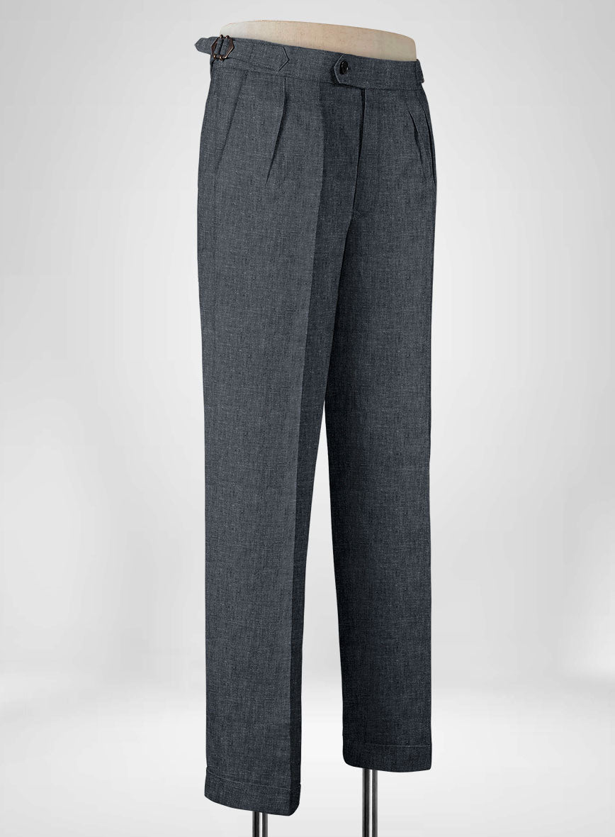 Slate Gray Pure Linen Highland Trousers - StudioSuits