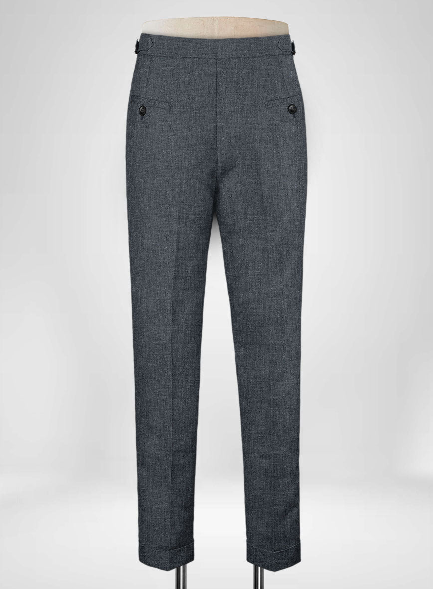 Slate Gray Pure Linen Highland Trousers - StudioSuits