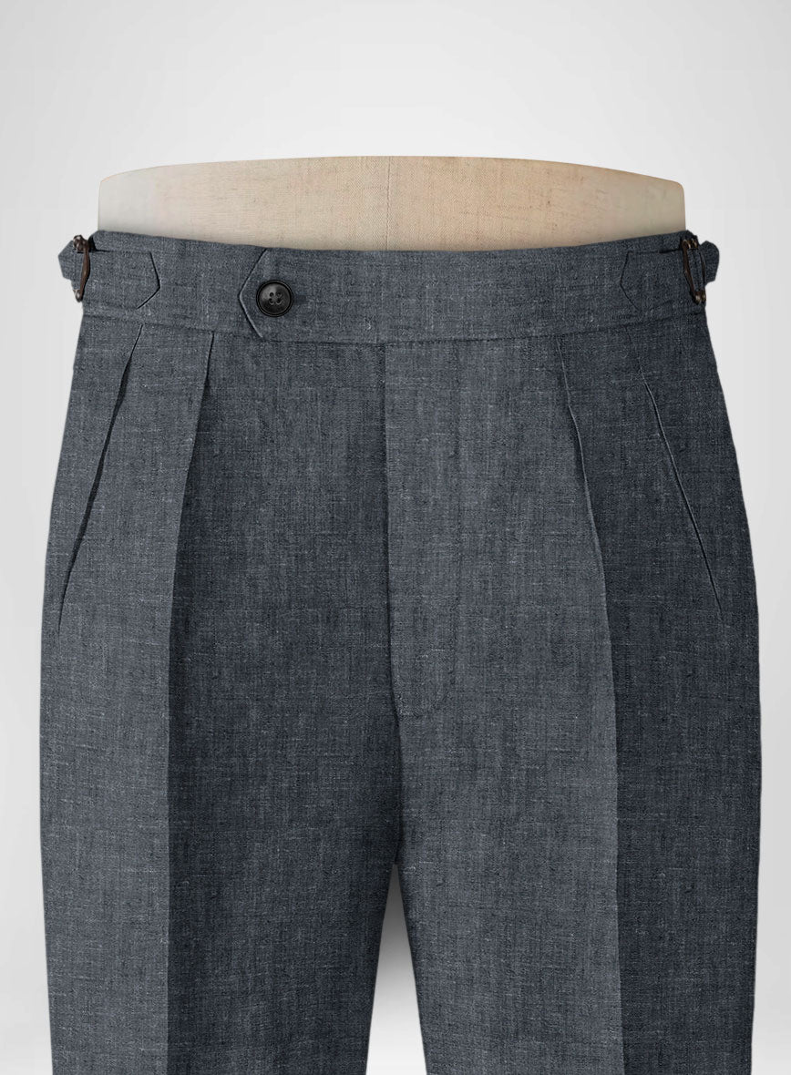 Slate Gray Pure Linen Highland Trousers - StudioSuits