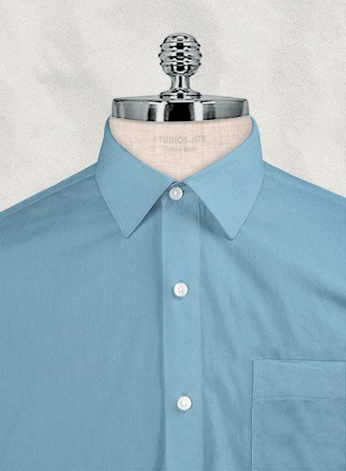 Azure Blue Stretch Poplene Shirt - StudioSuits