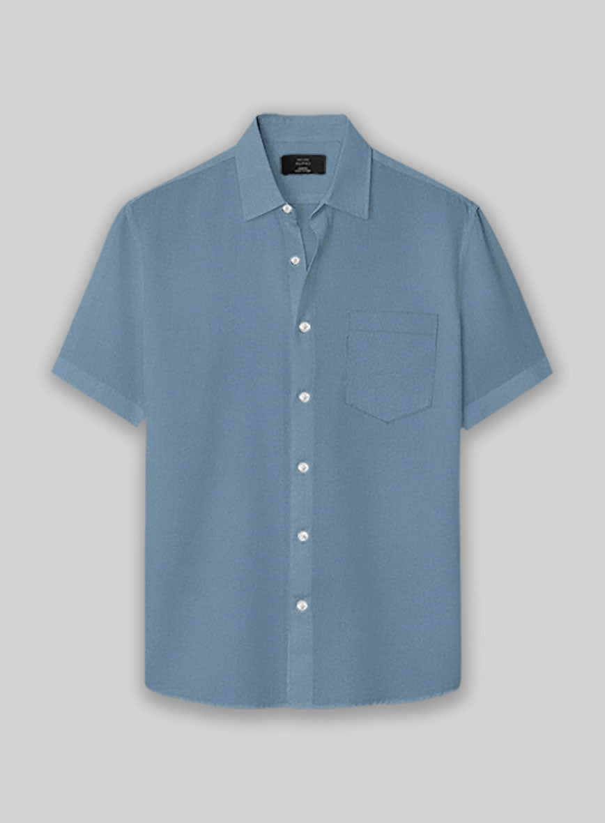 Azure Blue Stretch Poplene Shirt - StudioSuits