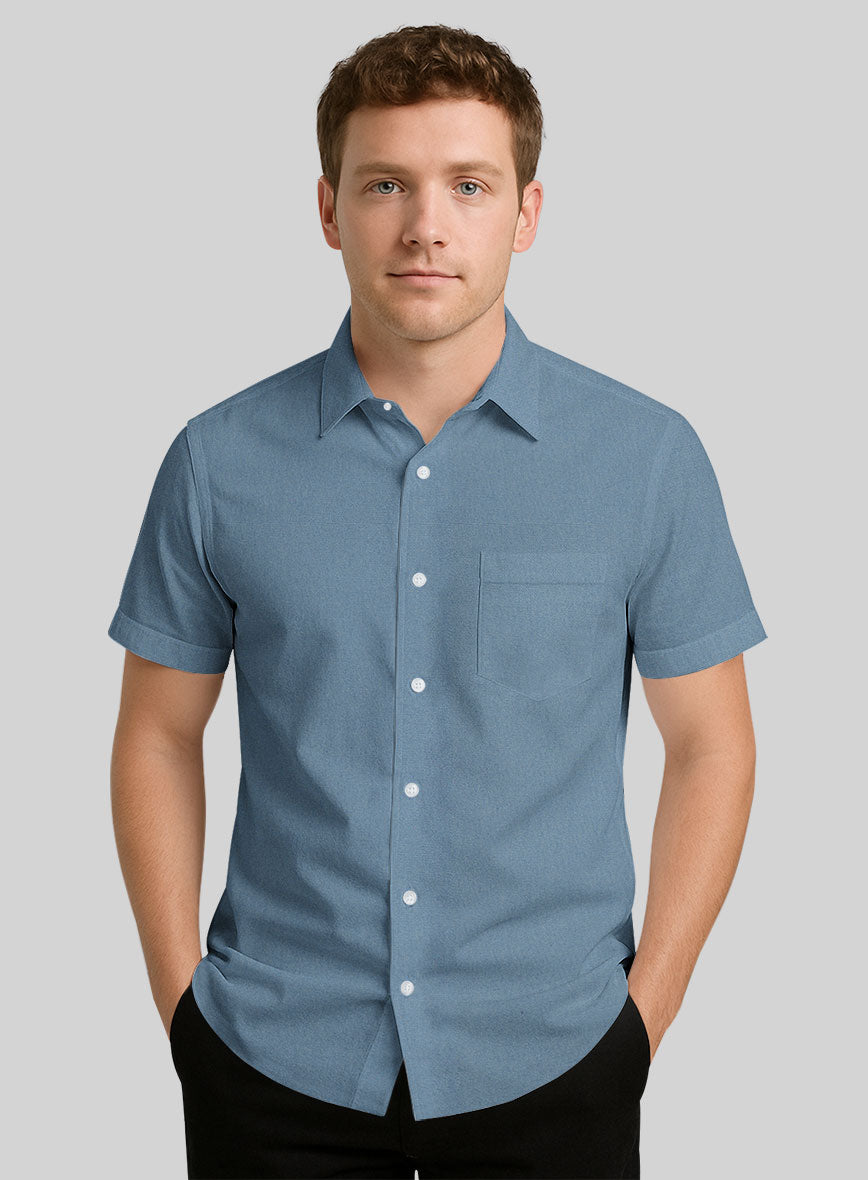 Azure Blue Stretch Poplene Shirt - StudioSuits