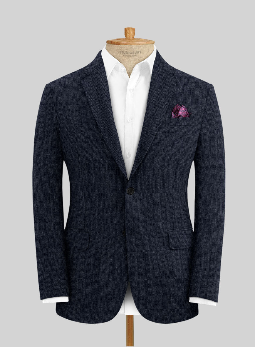 Solbiati Herringbone Indigo Linen Jacket - StudioSuits