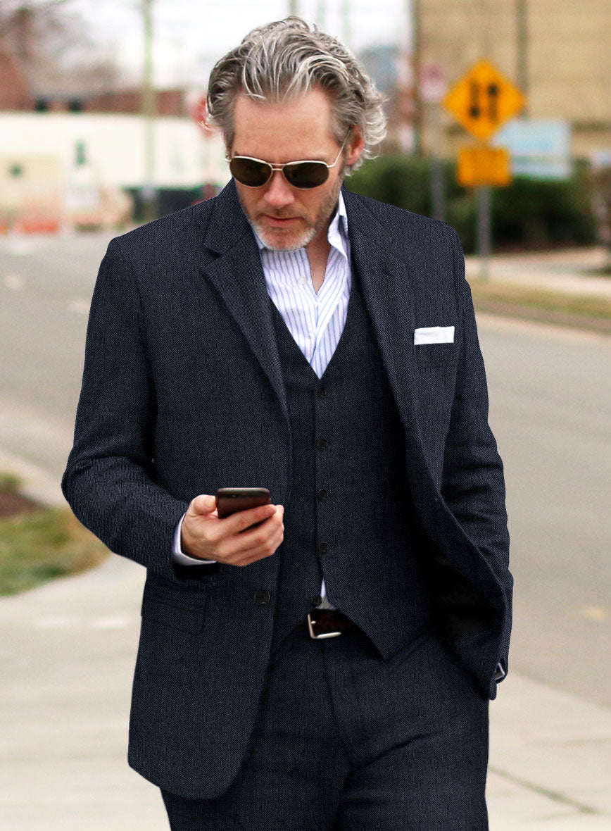 Solbiati Herringbone Indigo Linen Jacket - StudioSuits