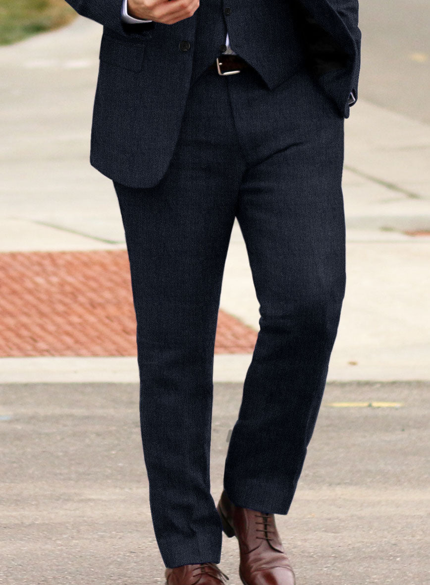 Solbiati Herringbone Indigo Linen Pants - StudioSuits