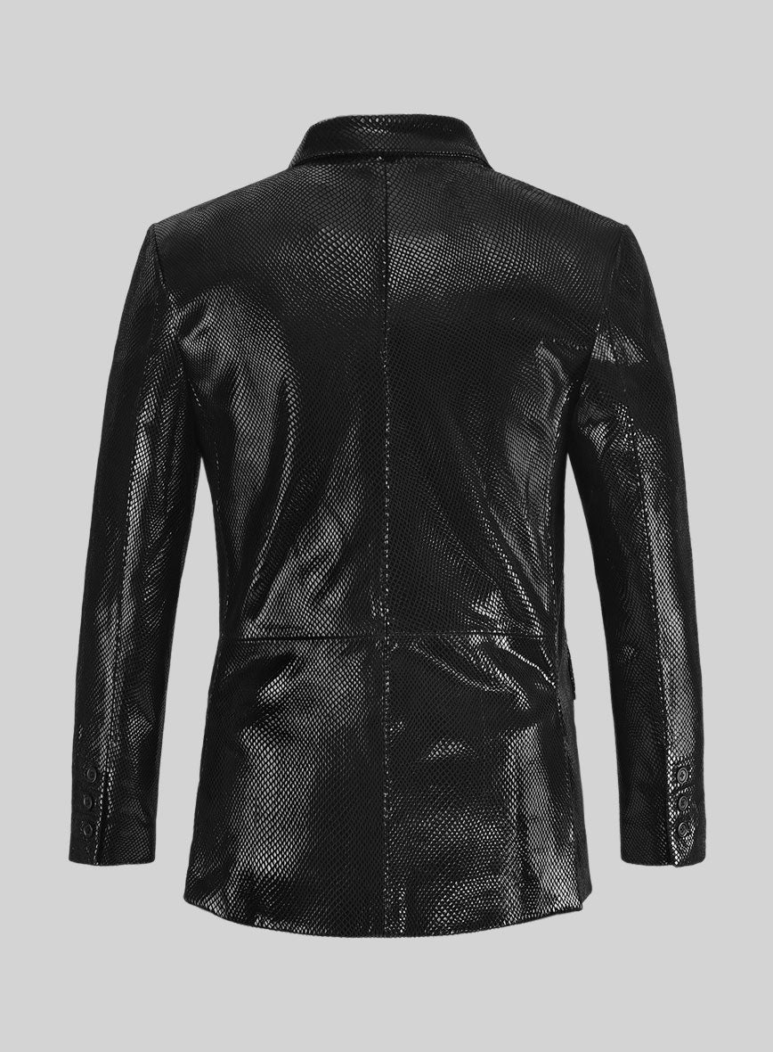 Snake Emboss Black Leather Blazer - StudioSuits