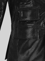 Snake Emboss Black Leather Blazer - StudioSuits