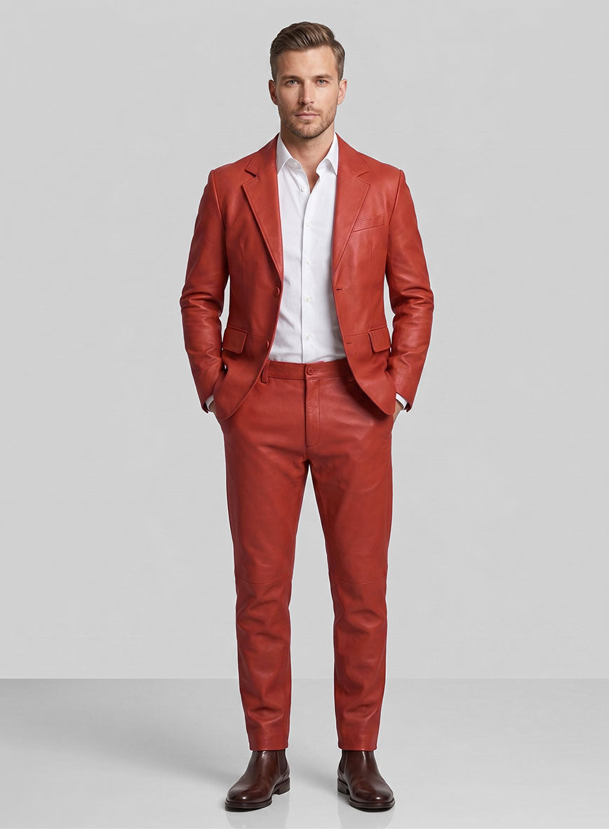 Soft Berry Red Leather Suit - StudioSuits