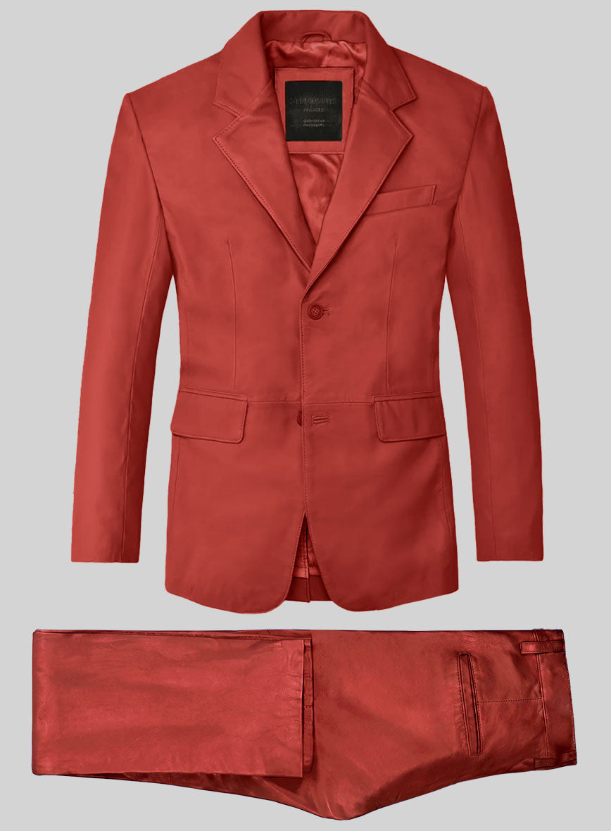 Soft Berry Red Leather Suit - StudioSuits