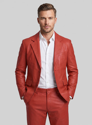 Soft Berry Red Leather Blazer - StudioSuits