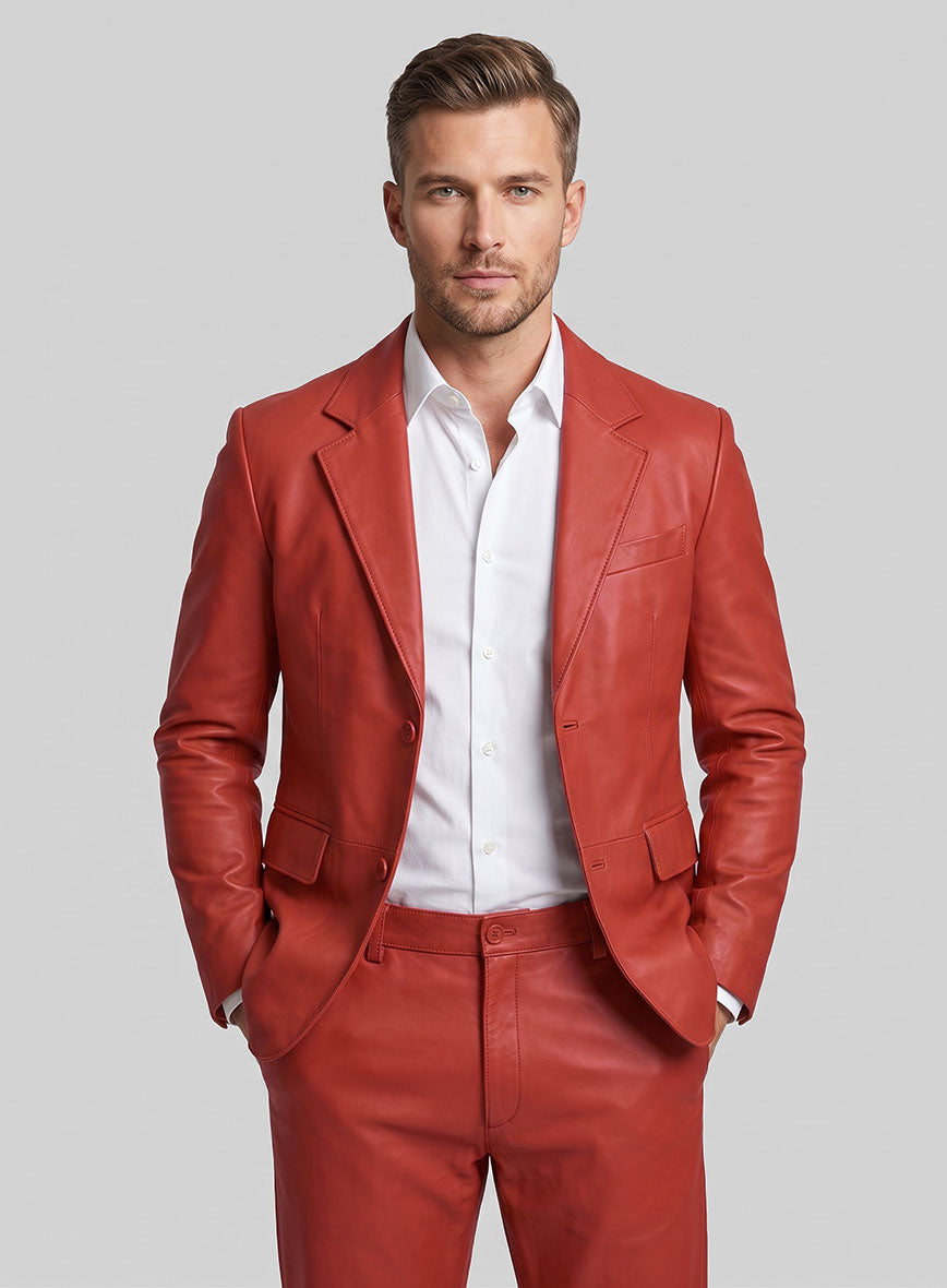 Soft Berry Red Leather Suit - StudioSuits