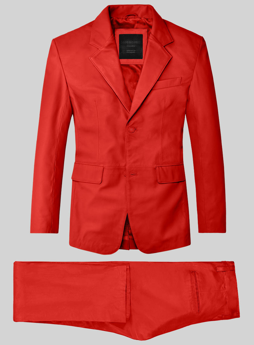 Blood Red Lambskin Leather Suit - StudioSuits