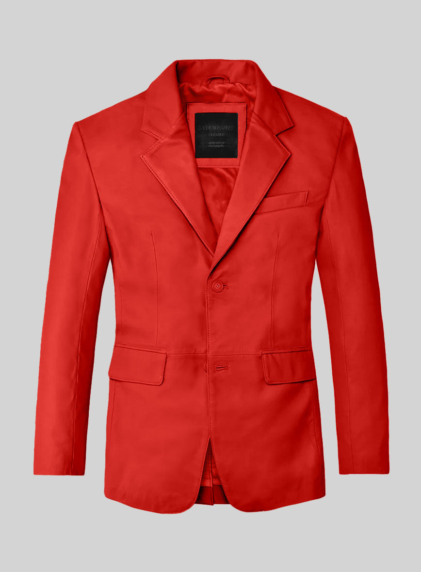Blood Red Lambskin Leather Blazer - StudioSuits