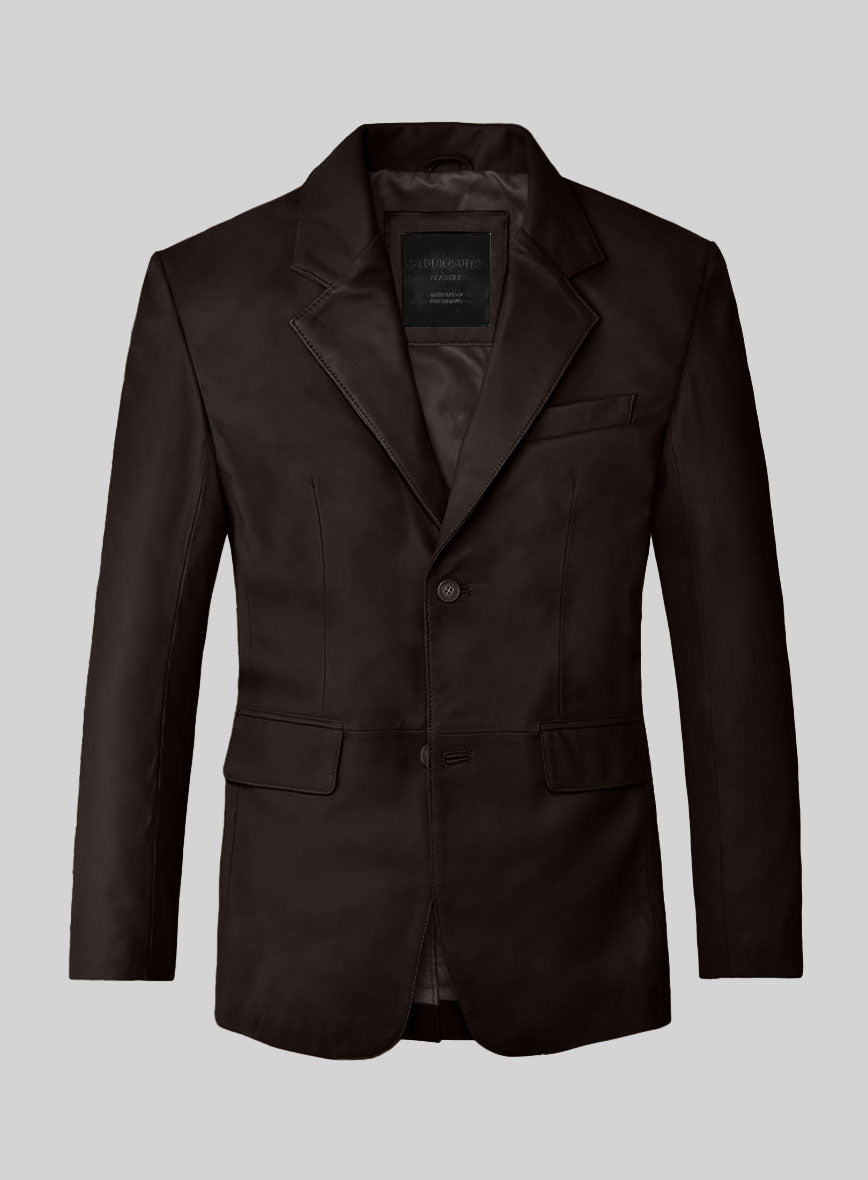 Dark Brown Lambskin Leather Blazer - StudioSuits