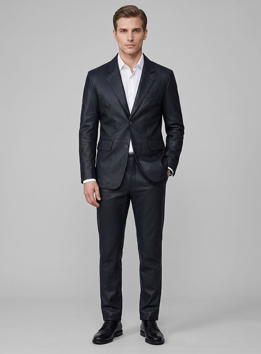 Soft Deep Blue Leather Suit - StudioSuits