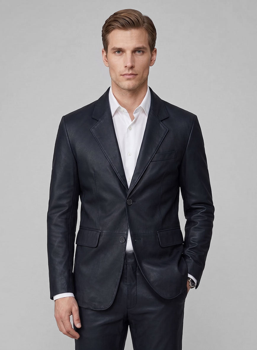 Soft Deep Blue Leather Suit - StudioSuits