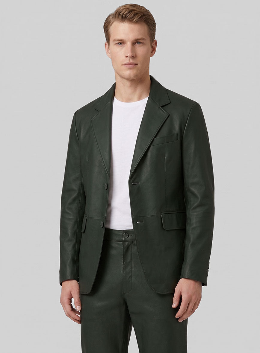 Deep Olive Lambskin Leather Blazer - StudioSuits