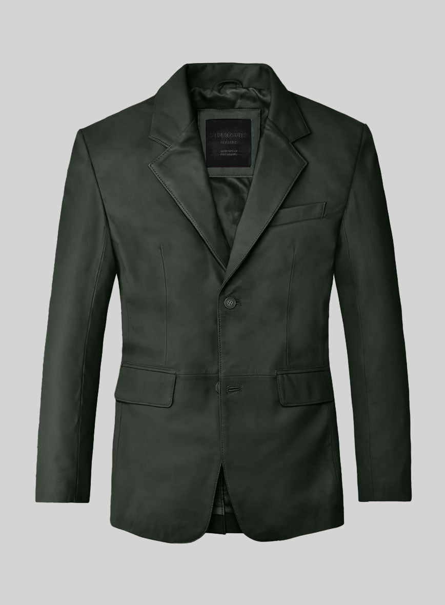 Deep Olive Lambskin Leather Blazer - StudioSuits