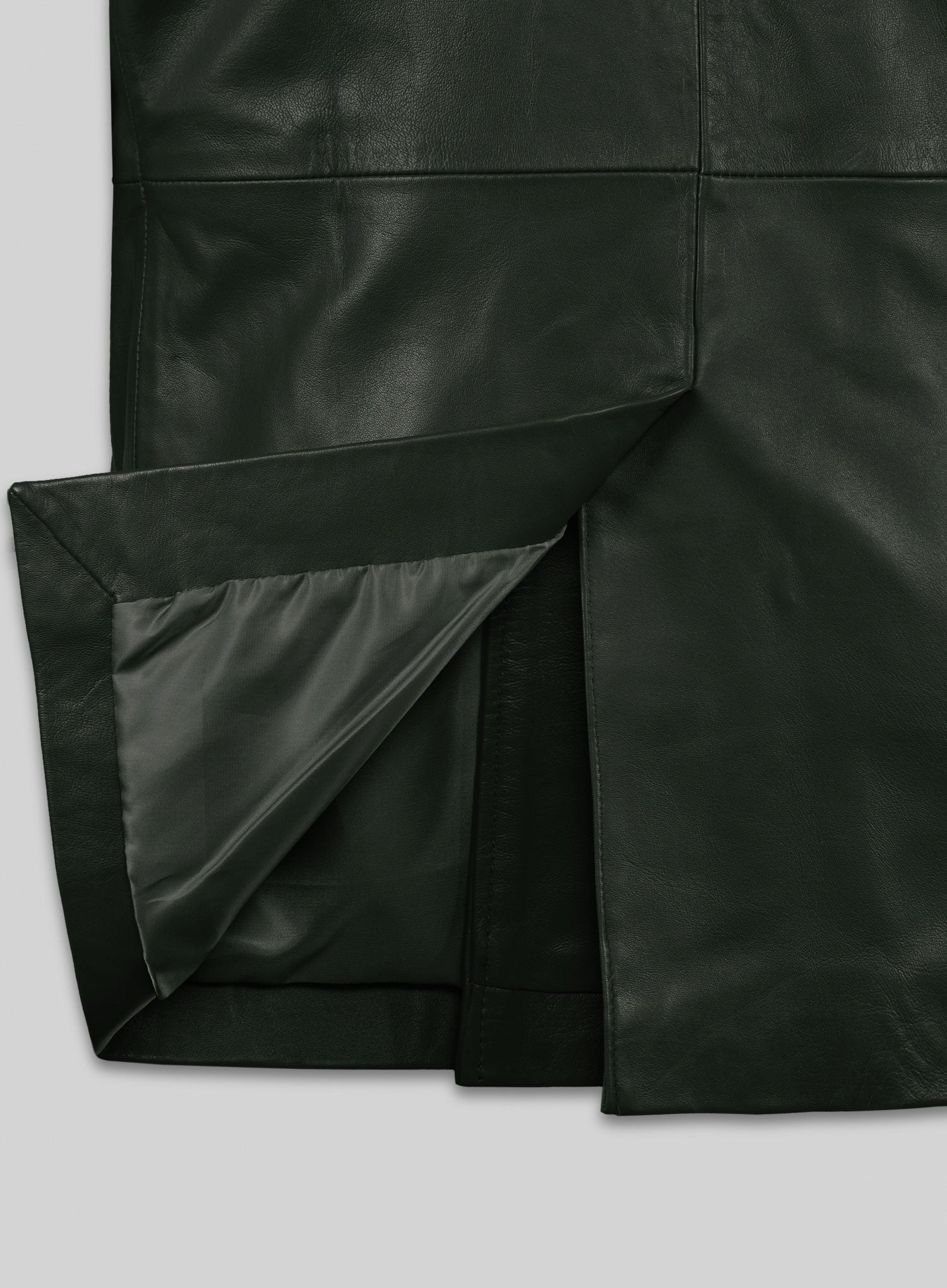 Soft Deep Olive Leather Pea Coat - StudioSuits