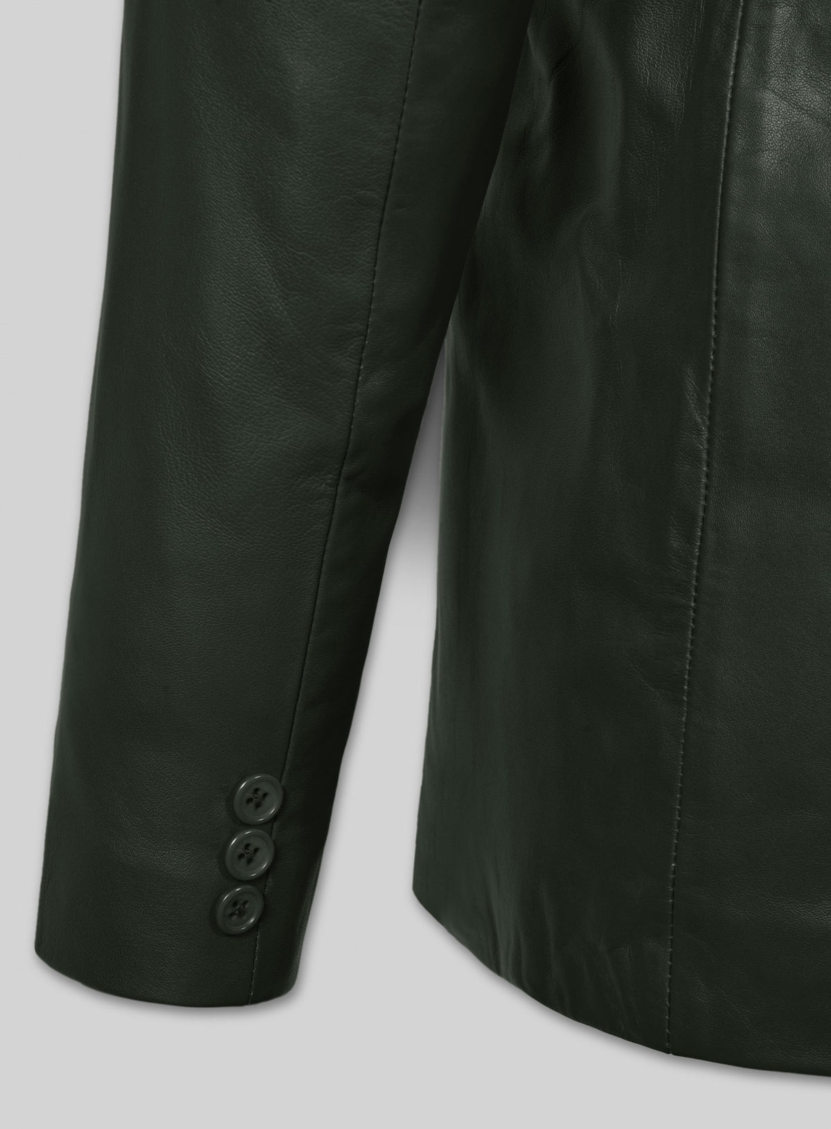 Soft Deep Olive Leather Pea Coat - StudioSuits