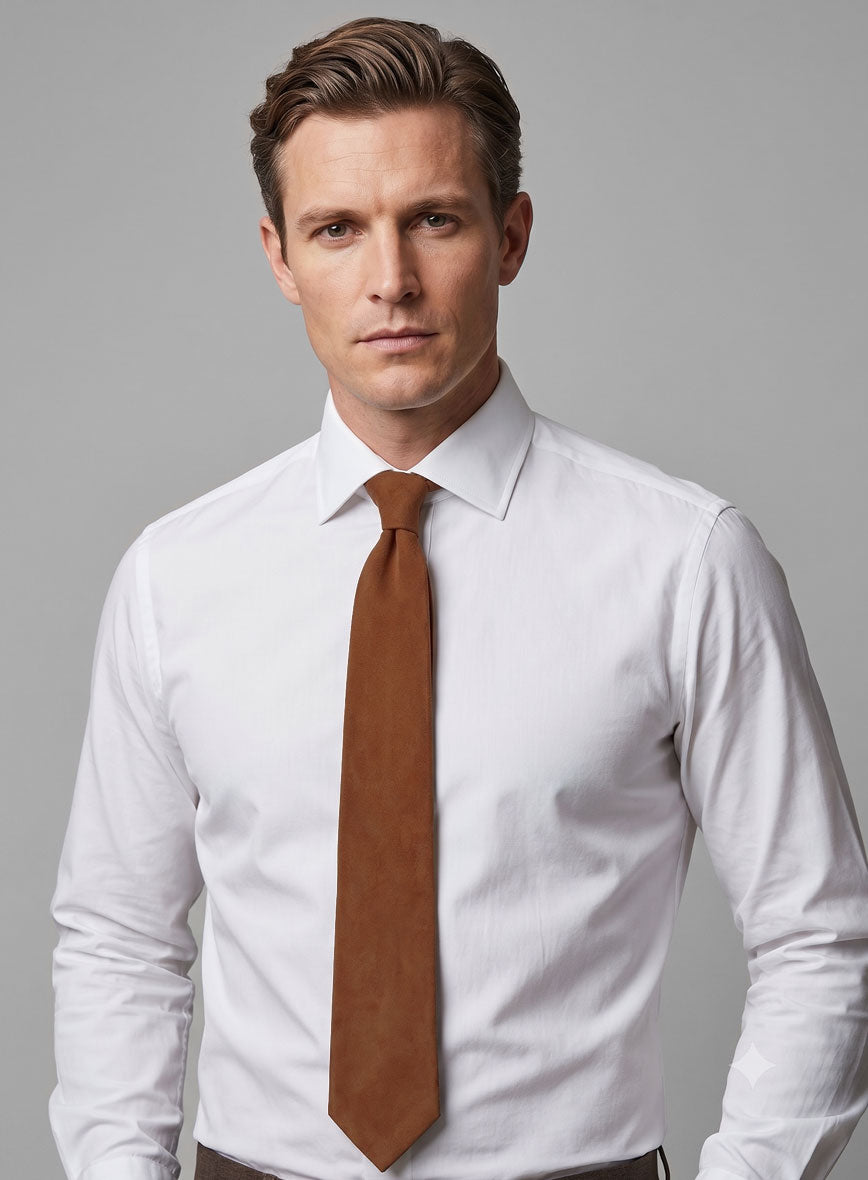 Soft Tan Brown Suede Leather Tie - StudioSuits