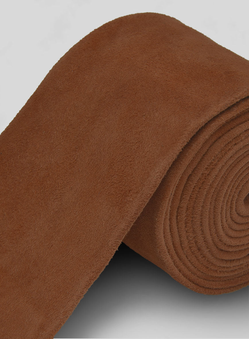 Soft Tan Brown Suede Leather Tie - StudioSuits