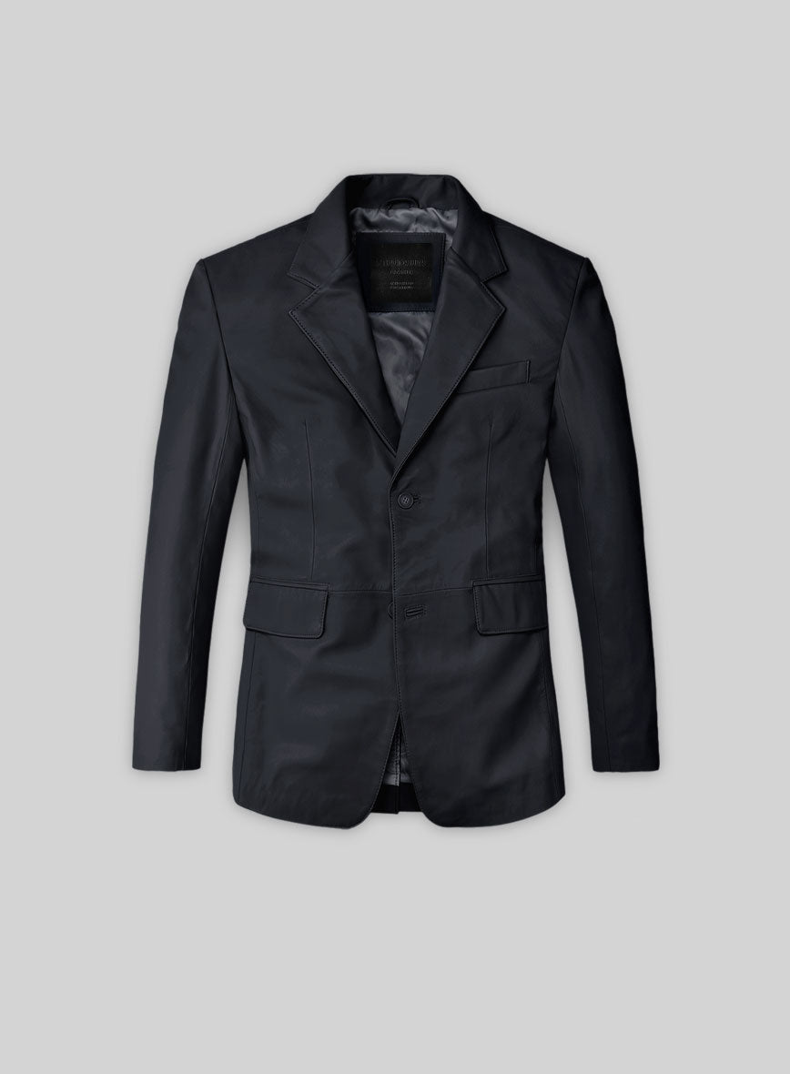 Soft Deep Blue Leather Blazer - StudioSuits