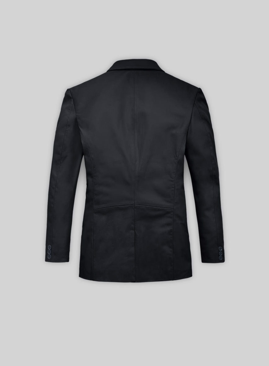 Soft Deep Blue Leather Blazer - StudioSuits