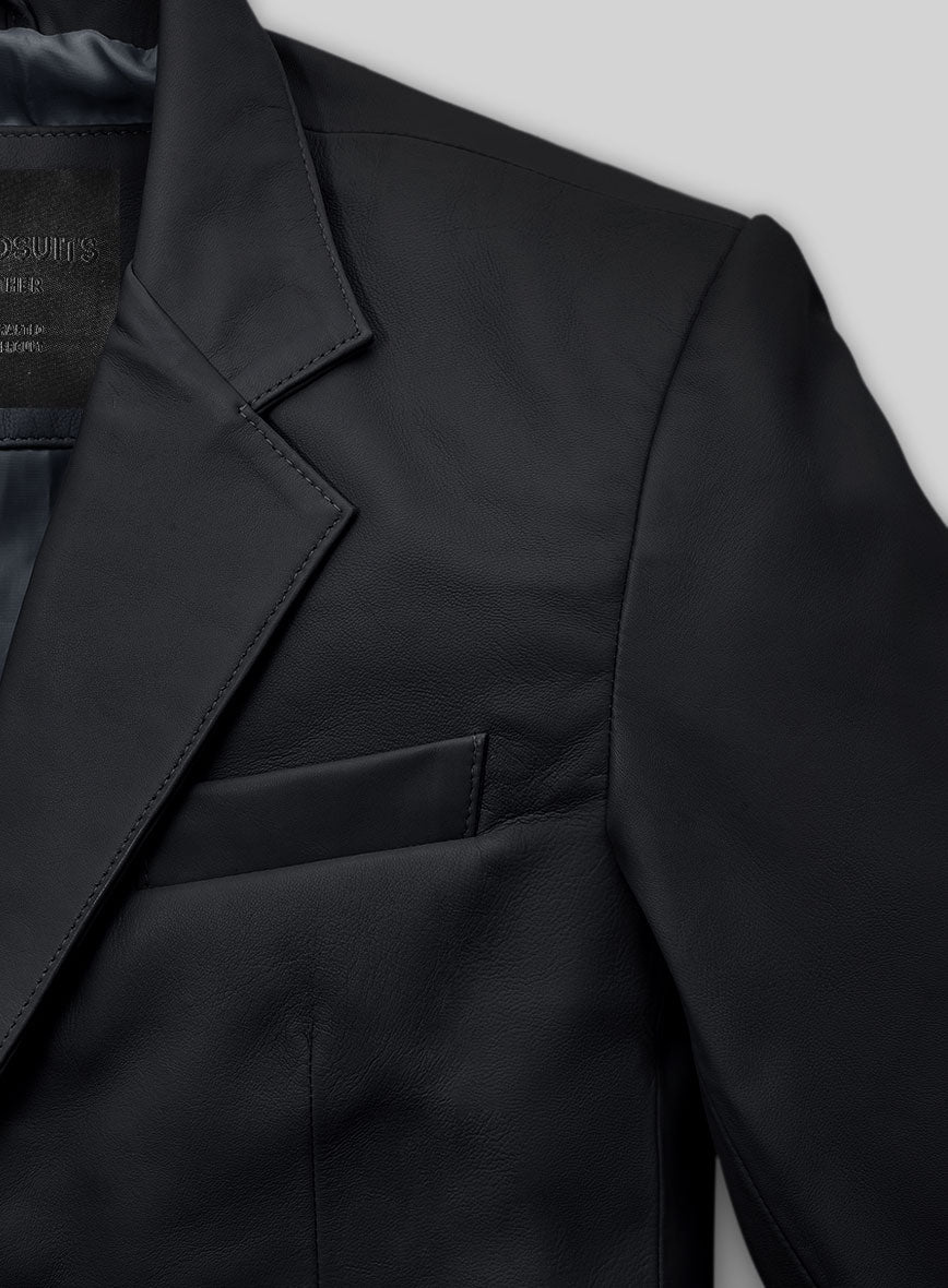 Soft Deep Blue Leather Blazer - StudioSuits