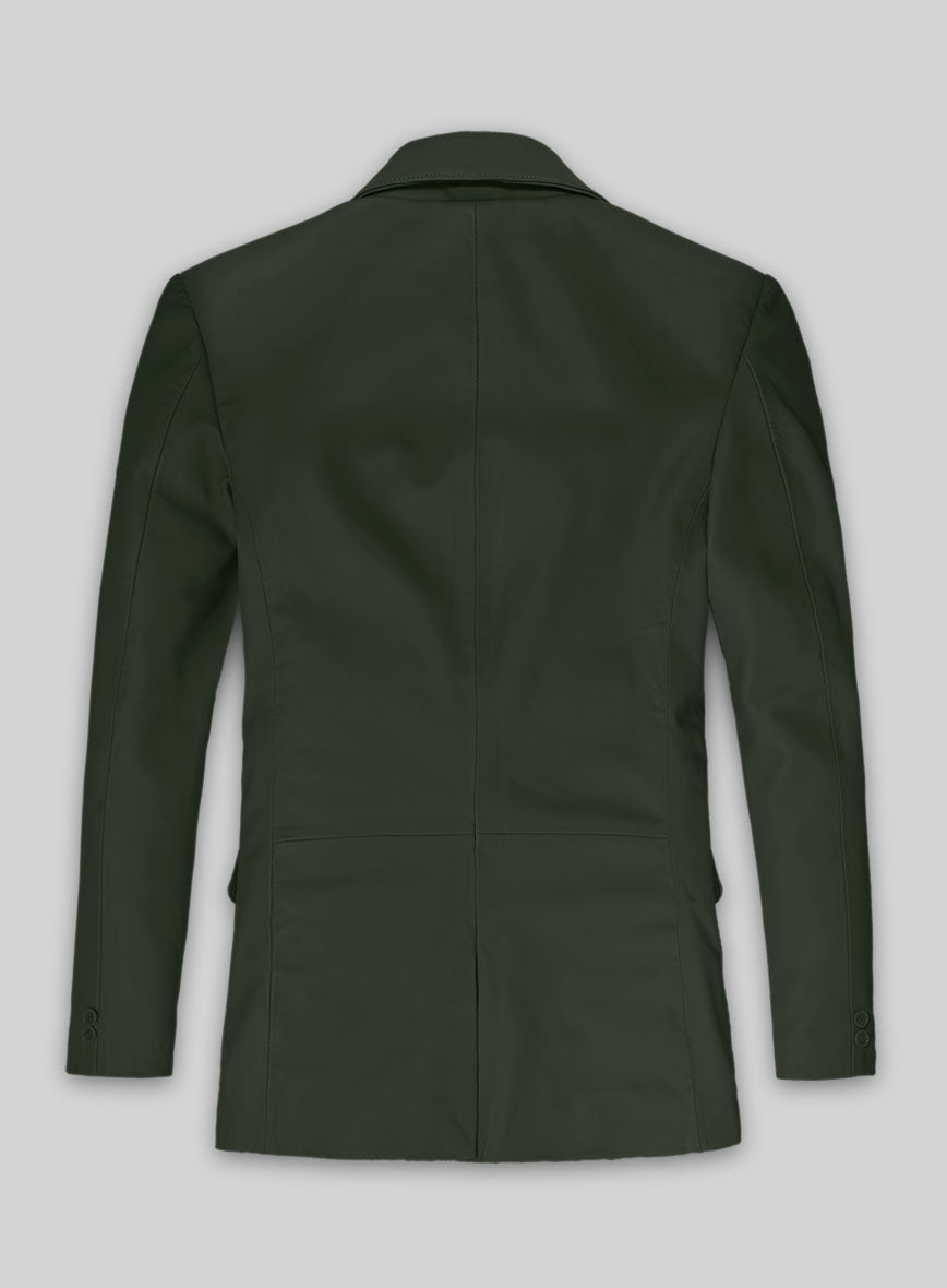 Soft Deep Olive Leather Blazer - StudioSuits