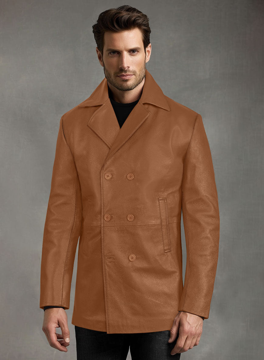 Soft Hunter Tan Leather Pea Coat – StudioSuits