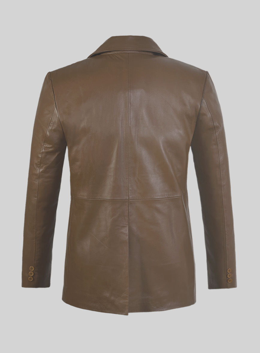 Soft King Brown Leather Pea Coat - StudioSuits