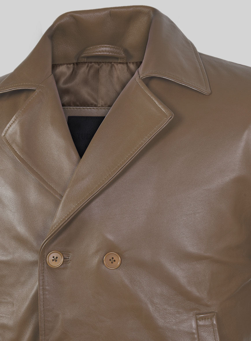 Soft King Brown Leather Pea Coat - StudioSuits